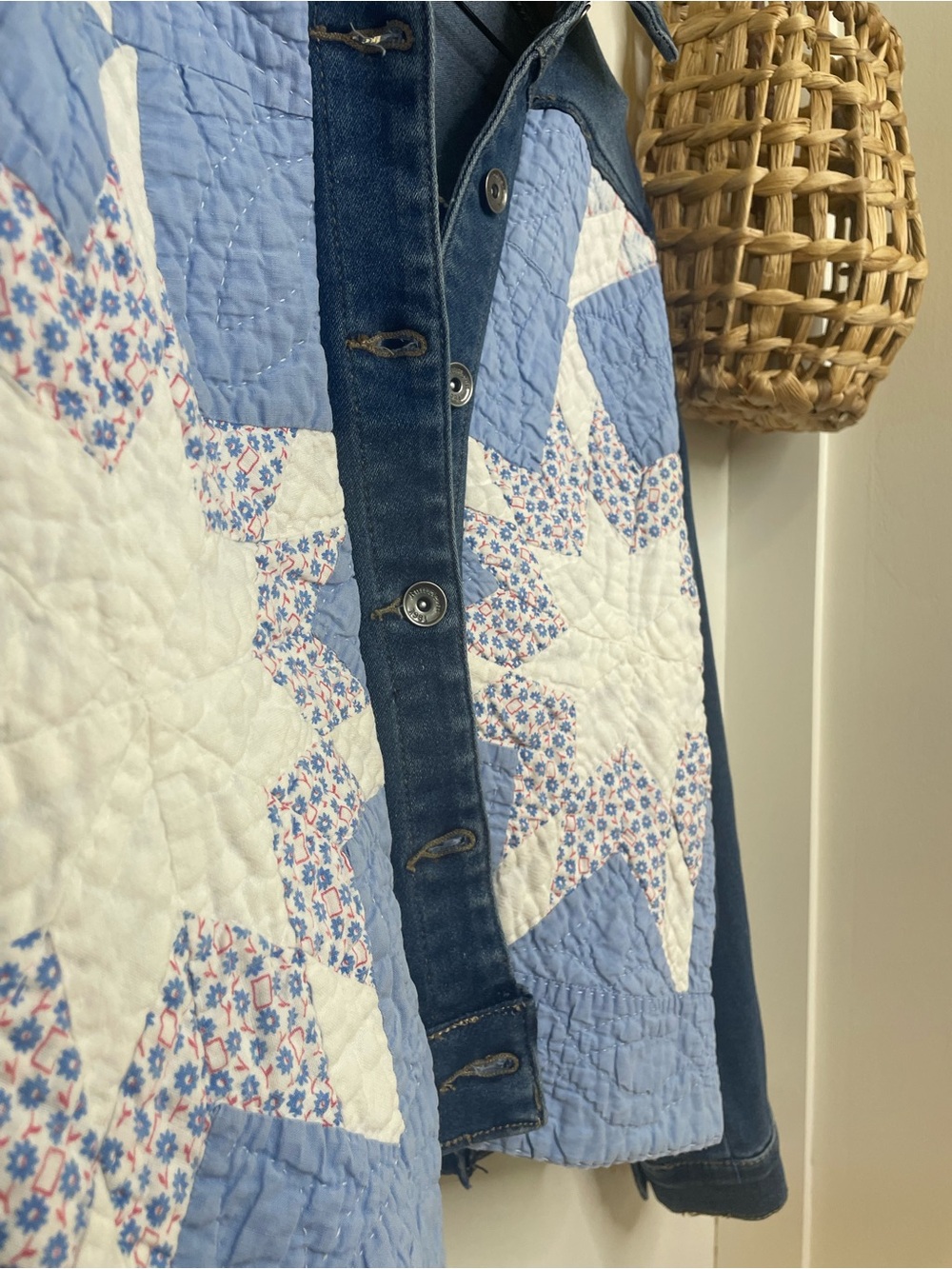 Artisan Handmade Quilt-Front Denim Jacket - Blue & White - Picture 7 of 7